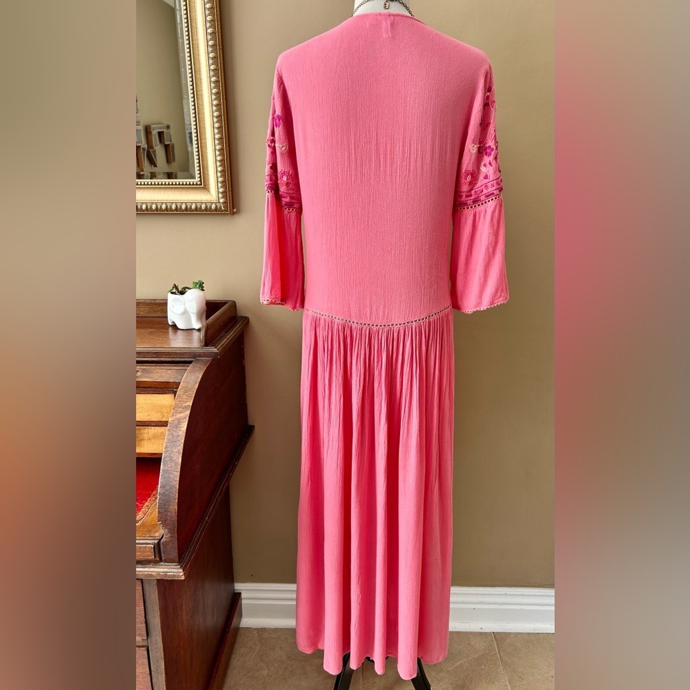 Anthropologie Blank London Embroidered Maxi Dress Boho Pink Festival Size M - Picture 9 of 12